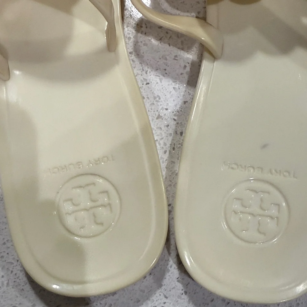 Tory Burch Cream Floral Jelly Thong Sandals